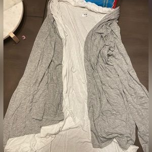 Three Dots fly away layered gray and white sweater, fits S/M